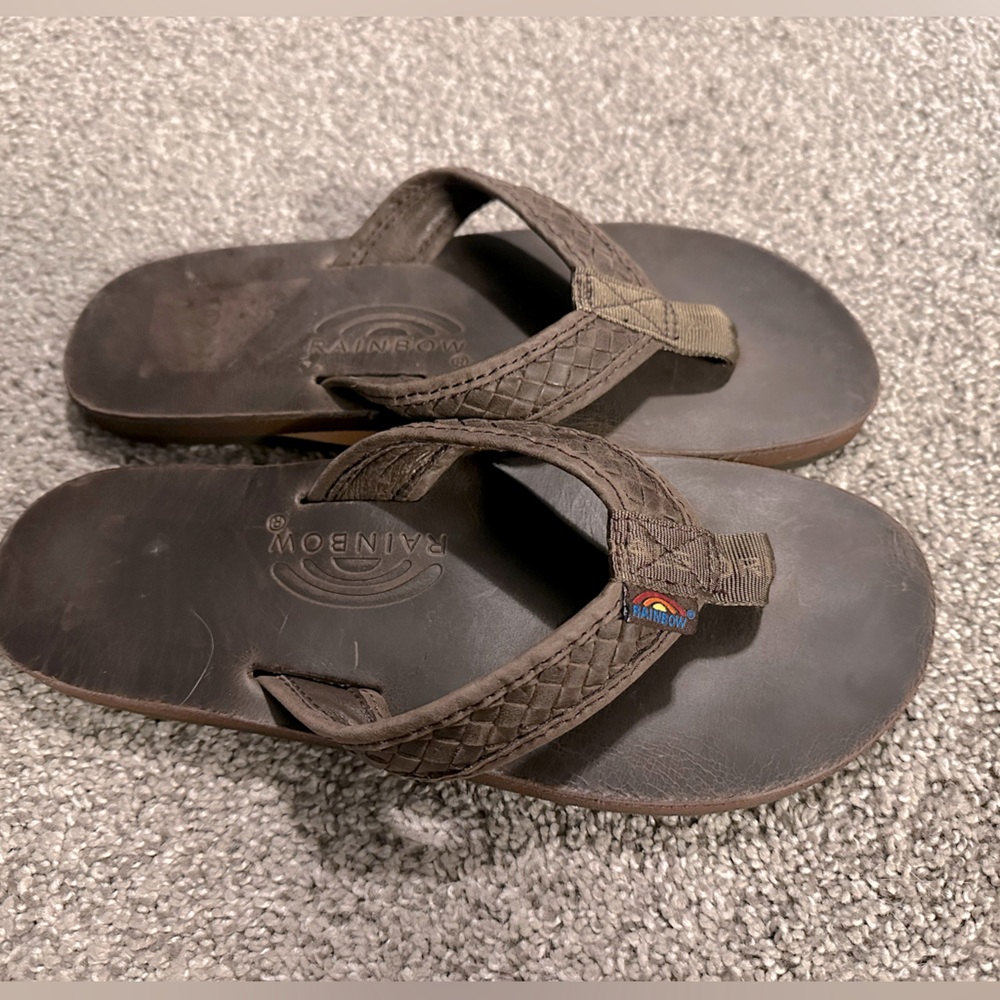 Rainbow leather flip flop sandals